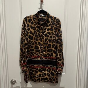 Adore Leopard Print Blouse with Black and Red Accents